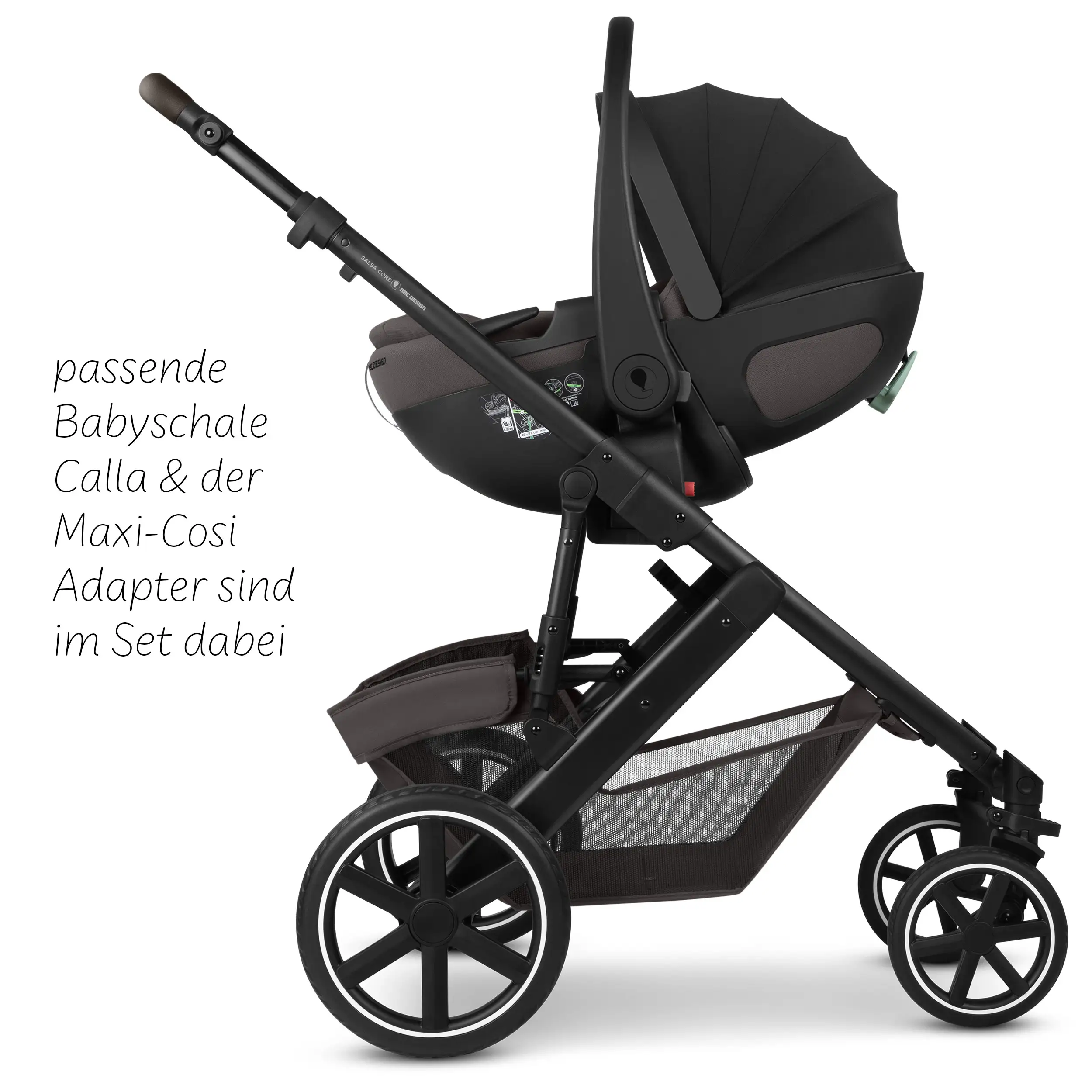 Set de cochecito 4en1 Salsa Core con silla de auto Calla reclinable y base ISOFIX Root - Falcon