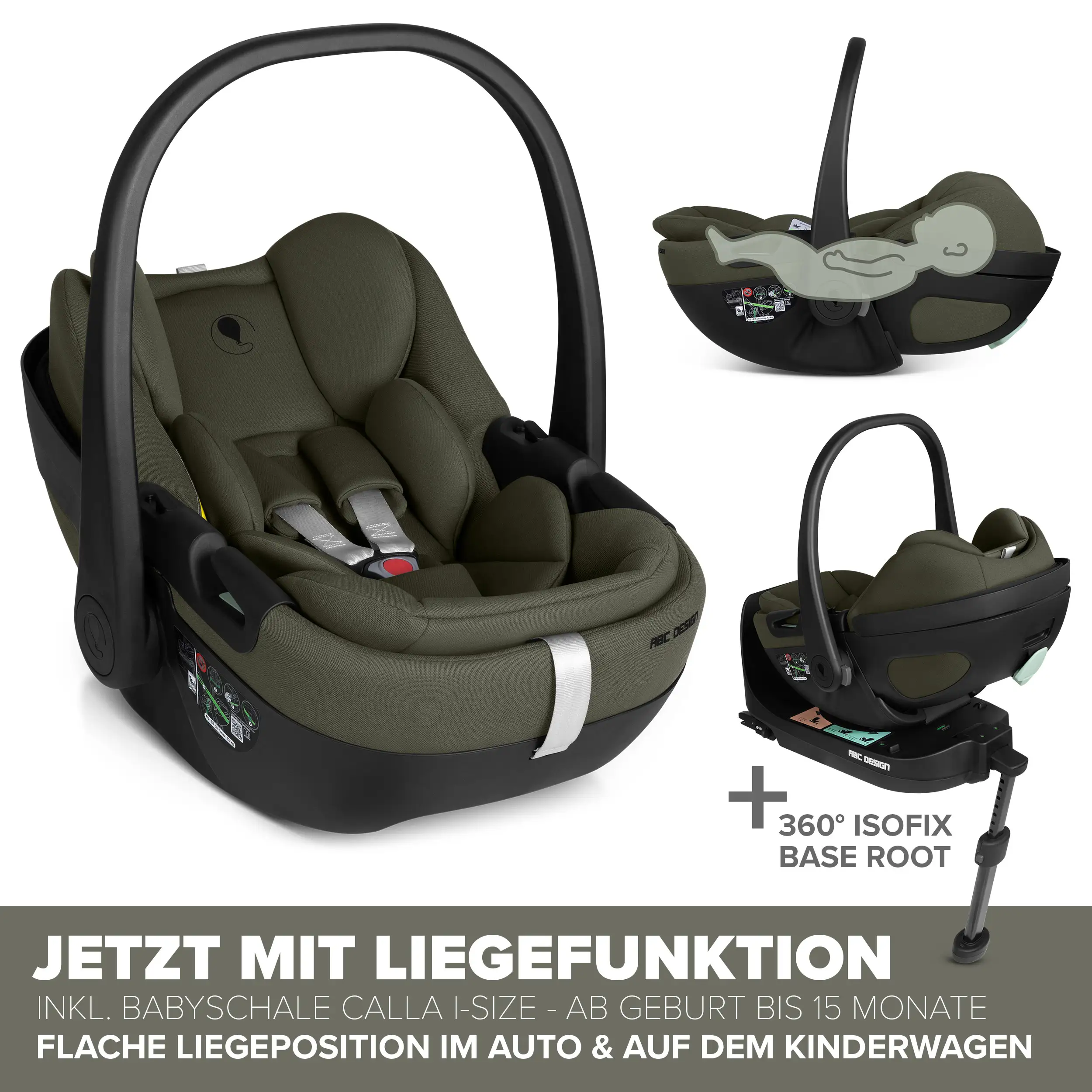 Set de cochecito 4en1 Salsa Core con silla de auto Calla reclinable y base ISOFIX Root - Olive