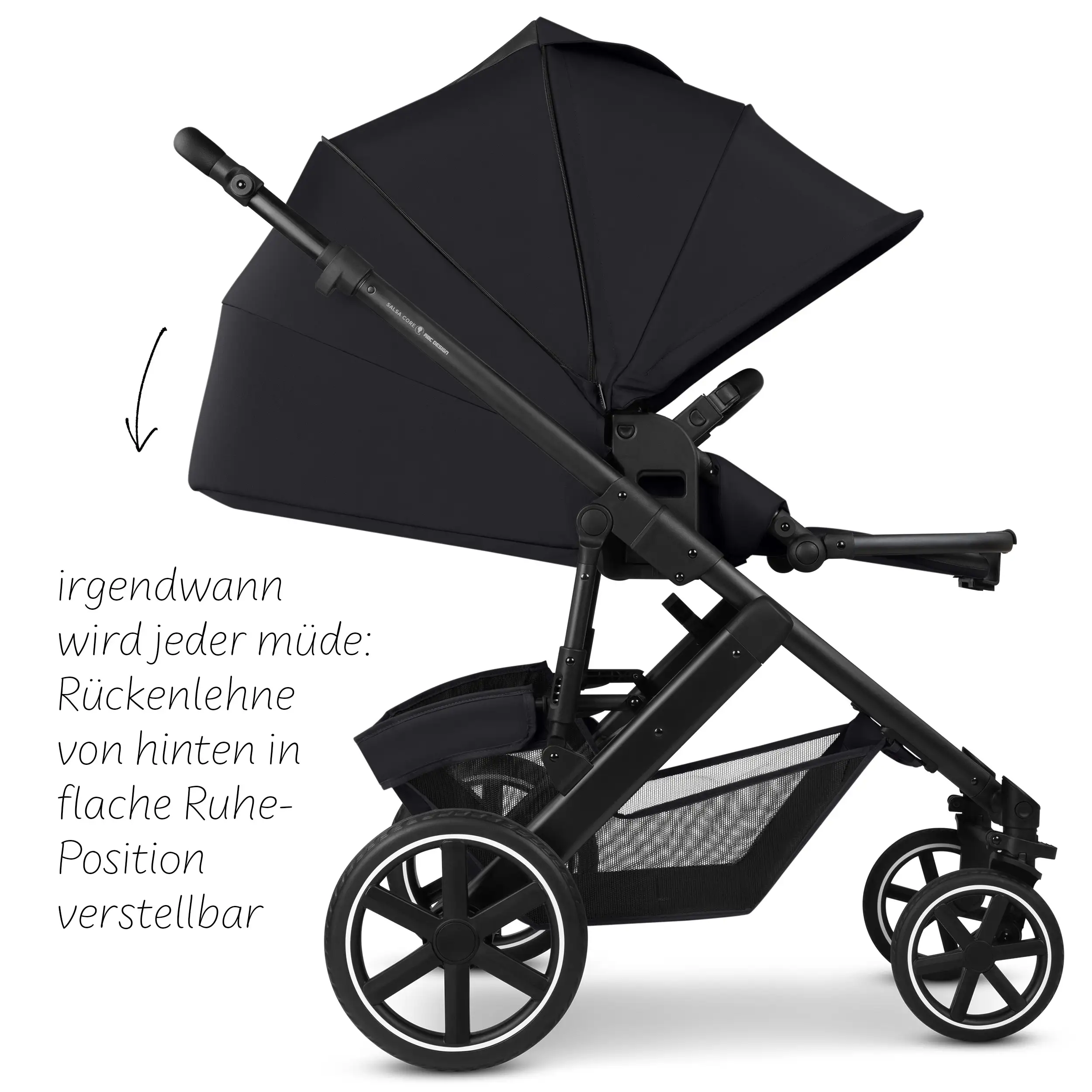 Set de cochecito 4en1 Salsa Core con silla de auto Calla reclinable y base ISOFIX Root - Ink