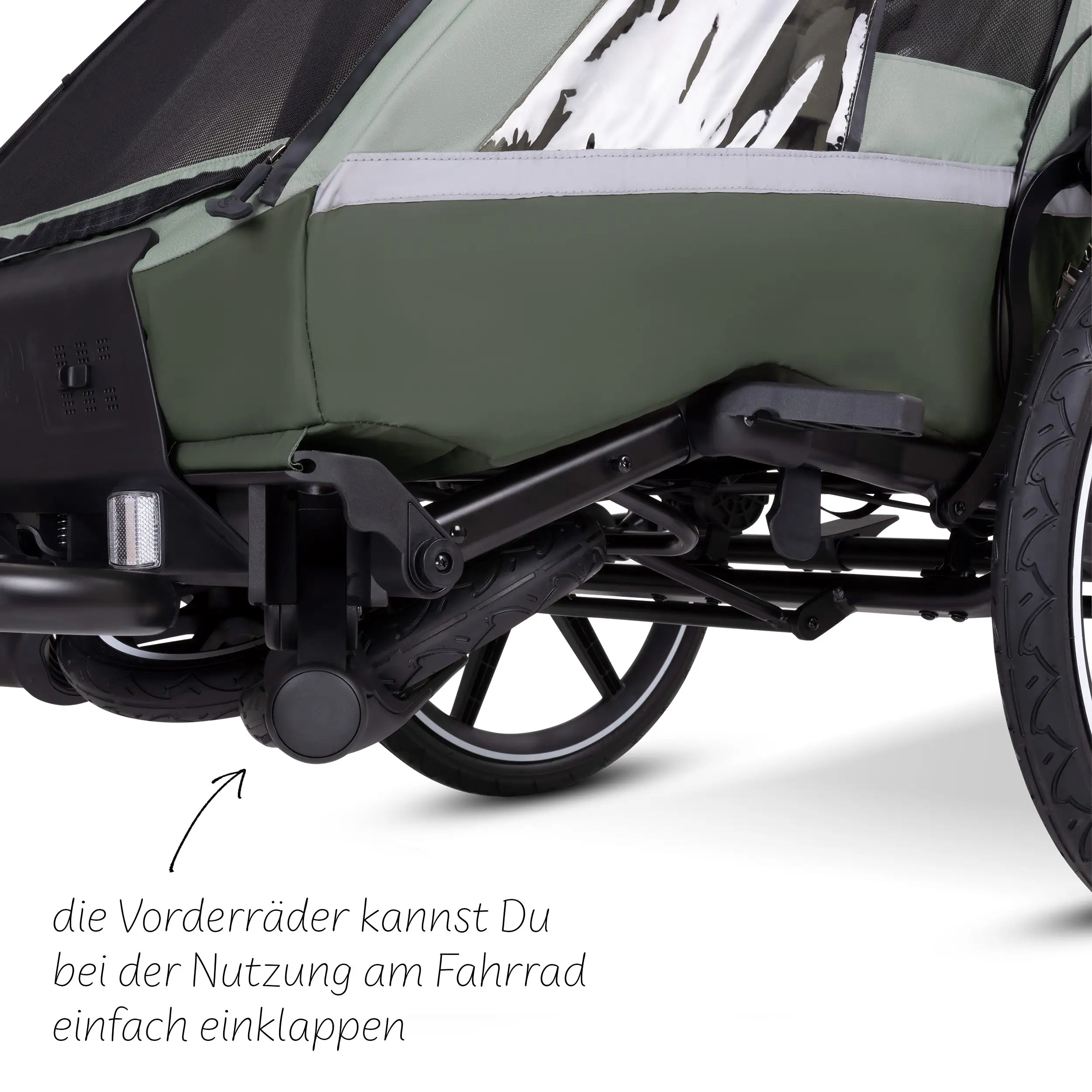 Remolque para bicicleta Tour 2 con 2 cómodos asientos y ruedas neumáticas - Olive