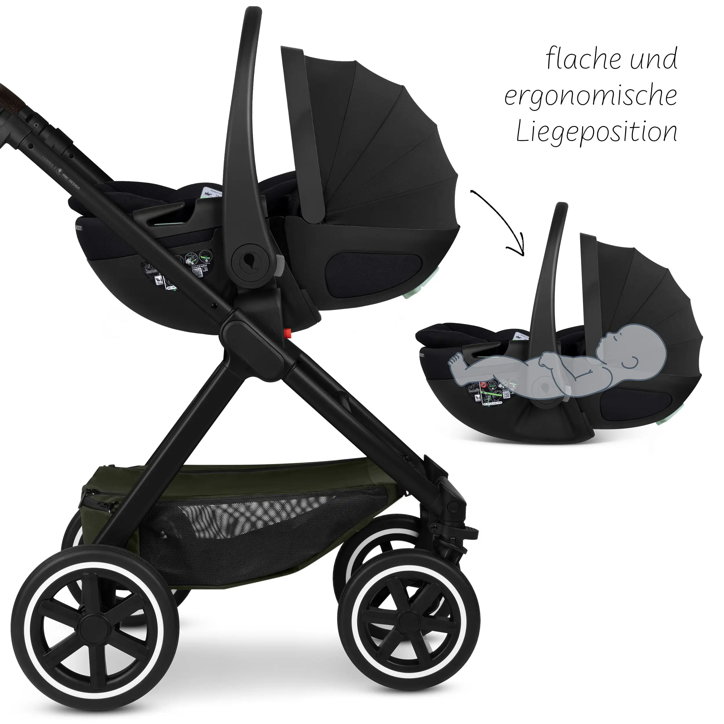 4in1-Kinderwagen-Set Samba 2 inkl. Babyschale Calla mit Liegefunktion - Avocado
