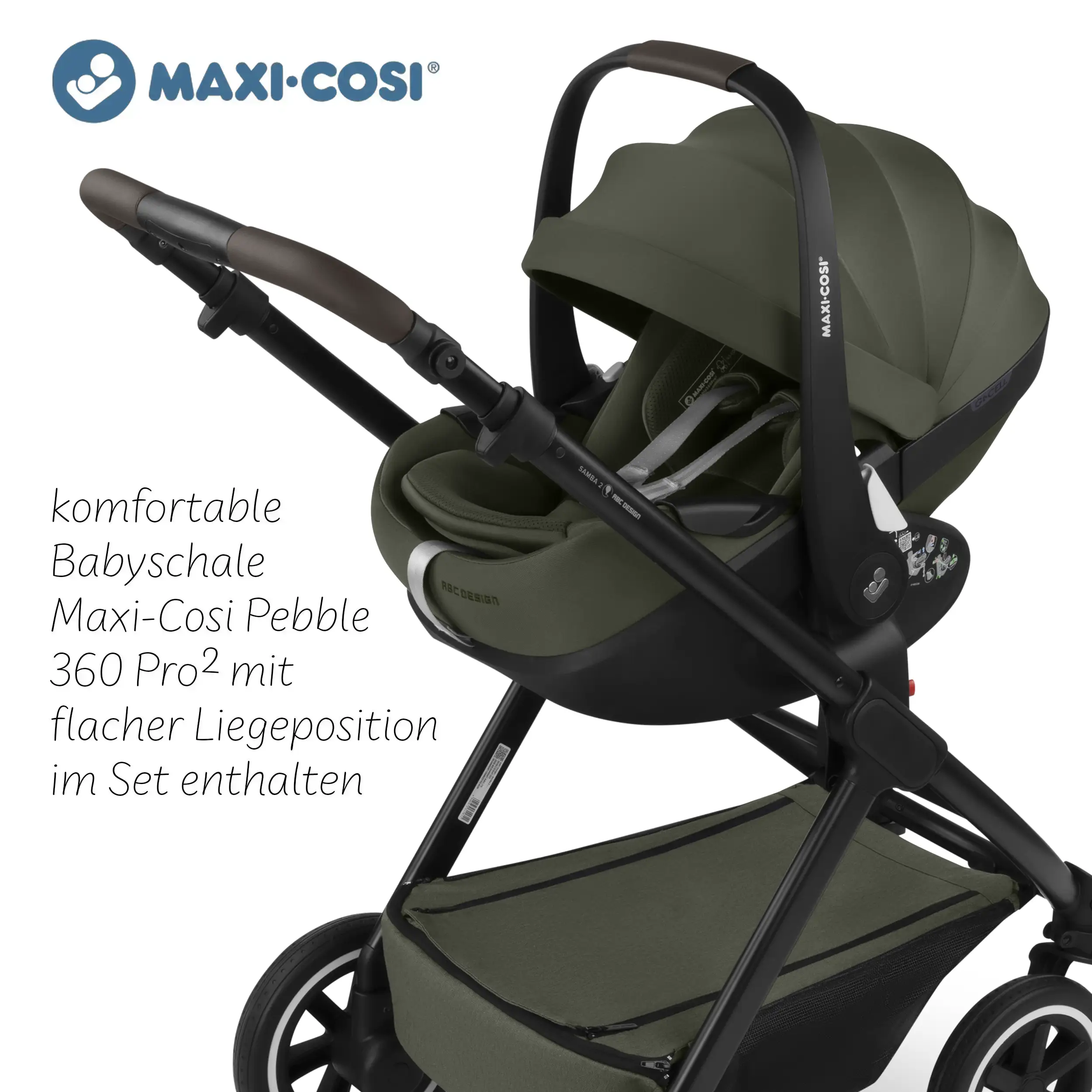 Set de cochecito 3en1 Samba 2 con silla de coche Maxi Cosi Pebble 360 Pro 2 - Avocado