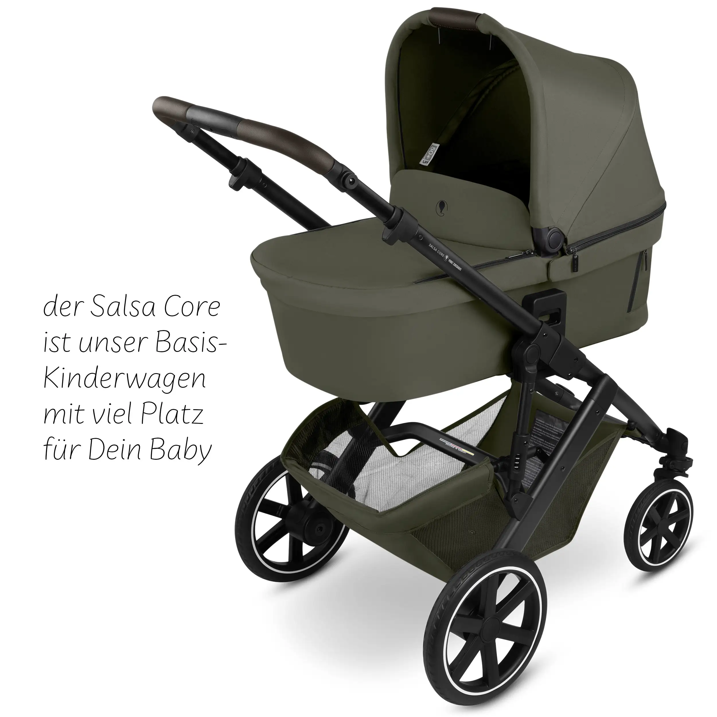 Set de cochecito 4en1 Salsa Core con silla de auto Calla reclinable y base ISOFIX Root - Olive