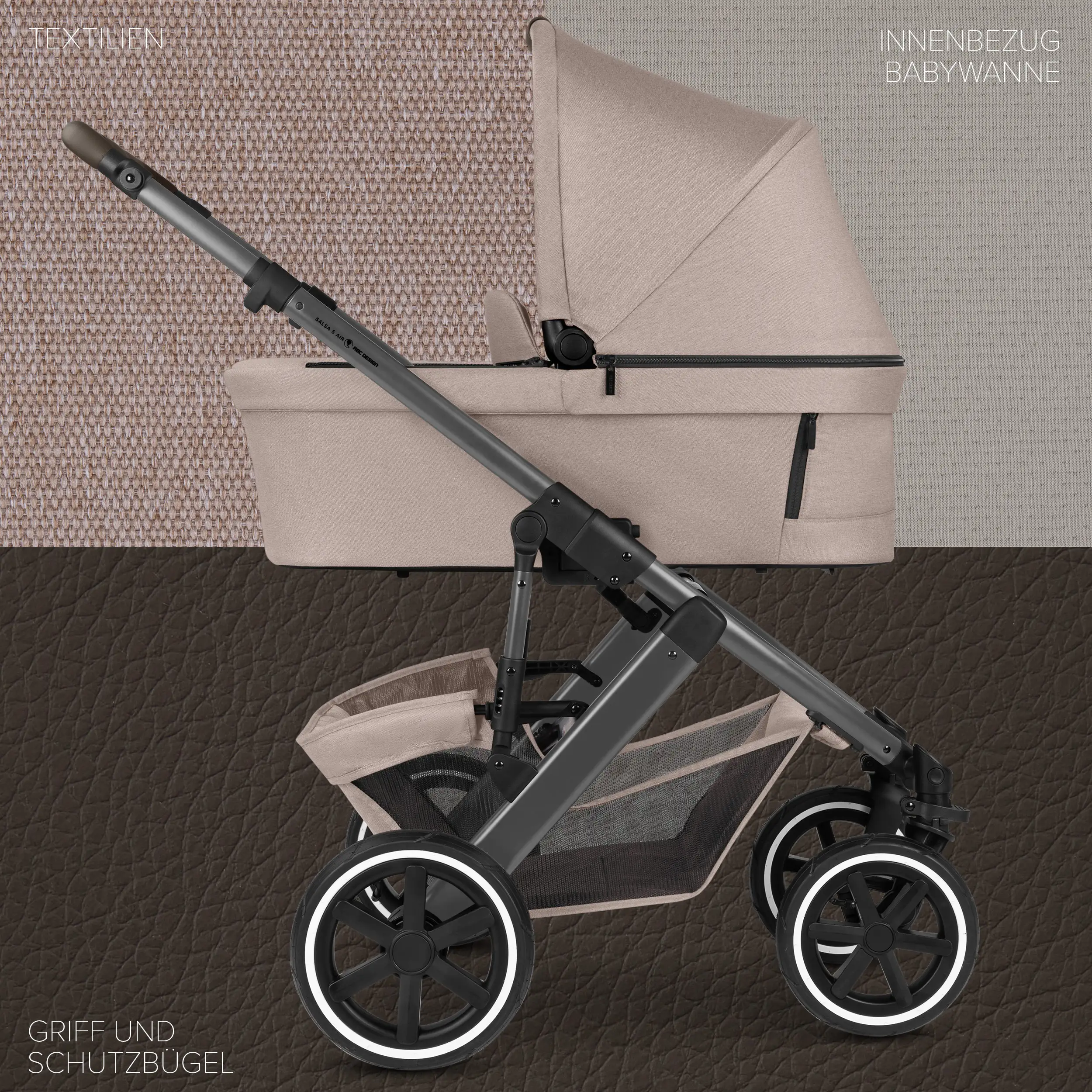 4in1-Kinderwagen-Set Salsa 5 Air inkl. Babyschale Calla mit Liegefunktion - Camel