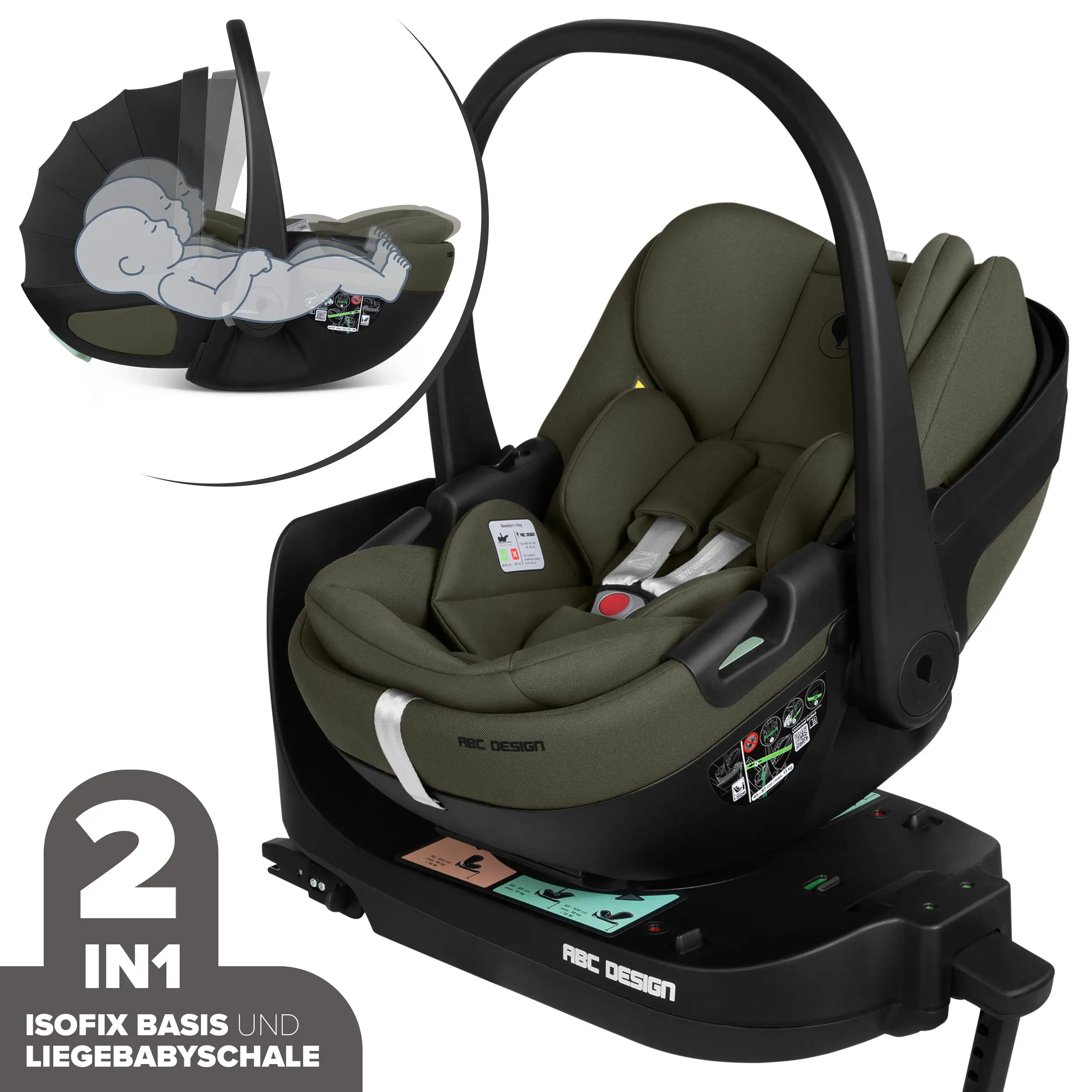 Silla de auto Calla i-Size reclinable incl. base ISOFIX giratoria Root - Olive