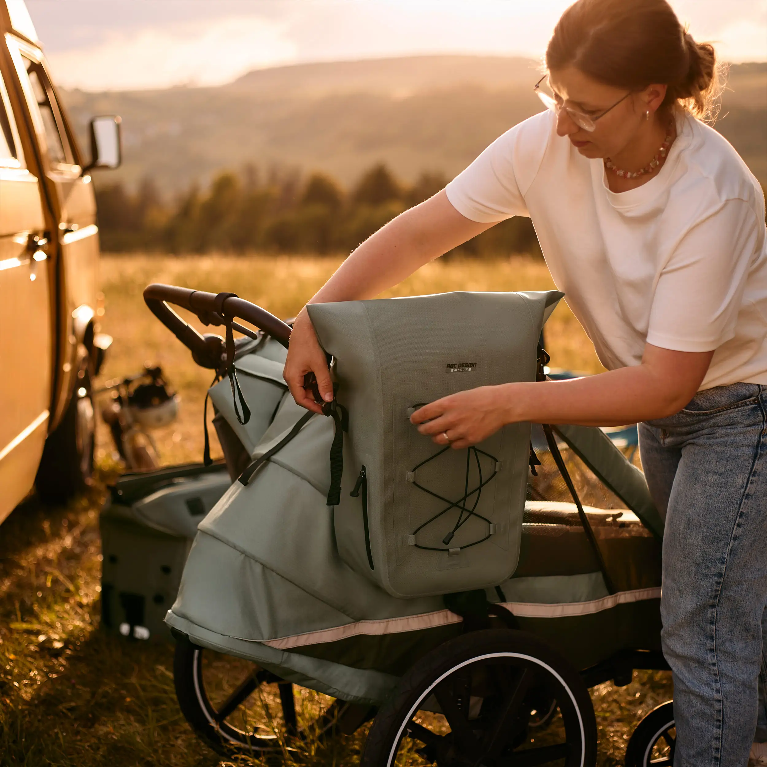 Bolsa de sillín Sion 20L para cochecito, remolque para bicicleta y uso diario - Pine