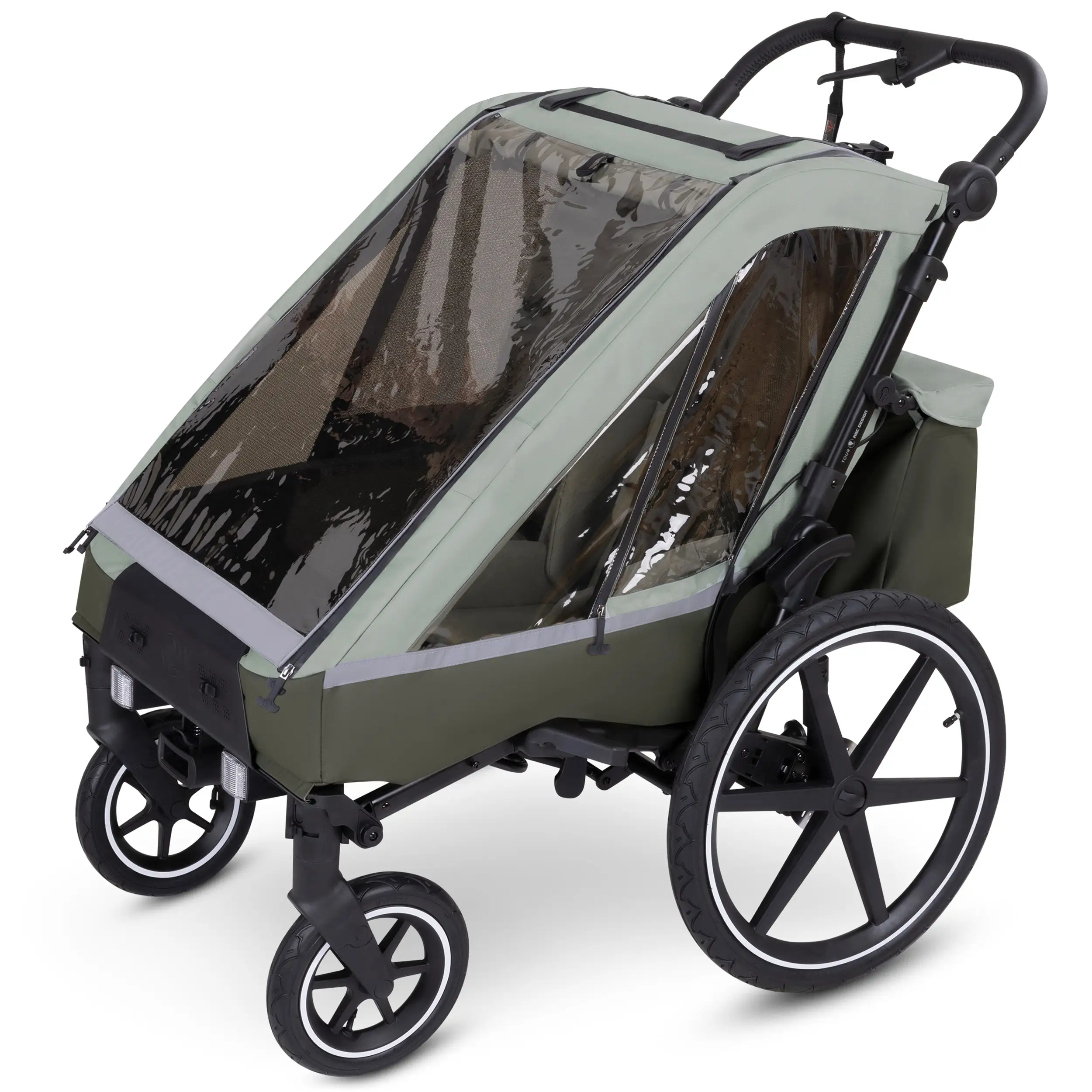 Remolque para bicicleta Tour 2 con 2 cómodos asientos y ruedas neumáticas - Olive