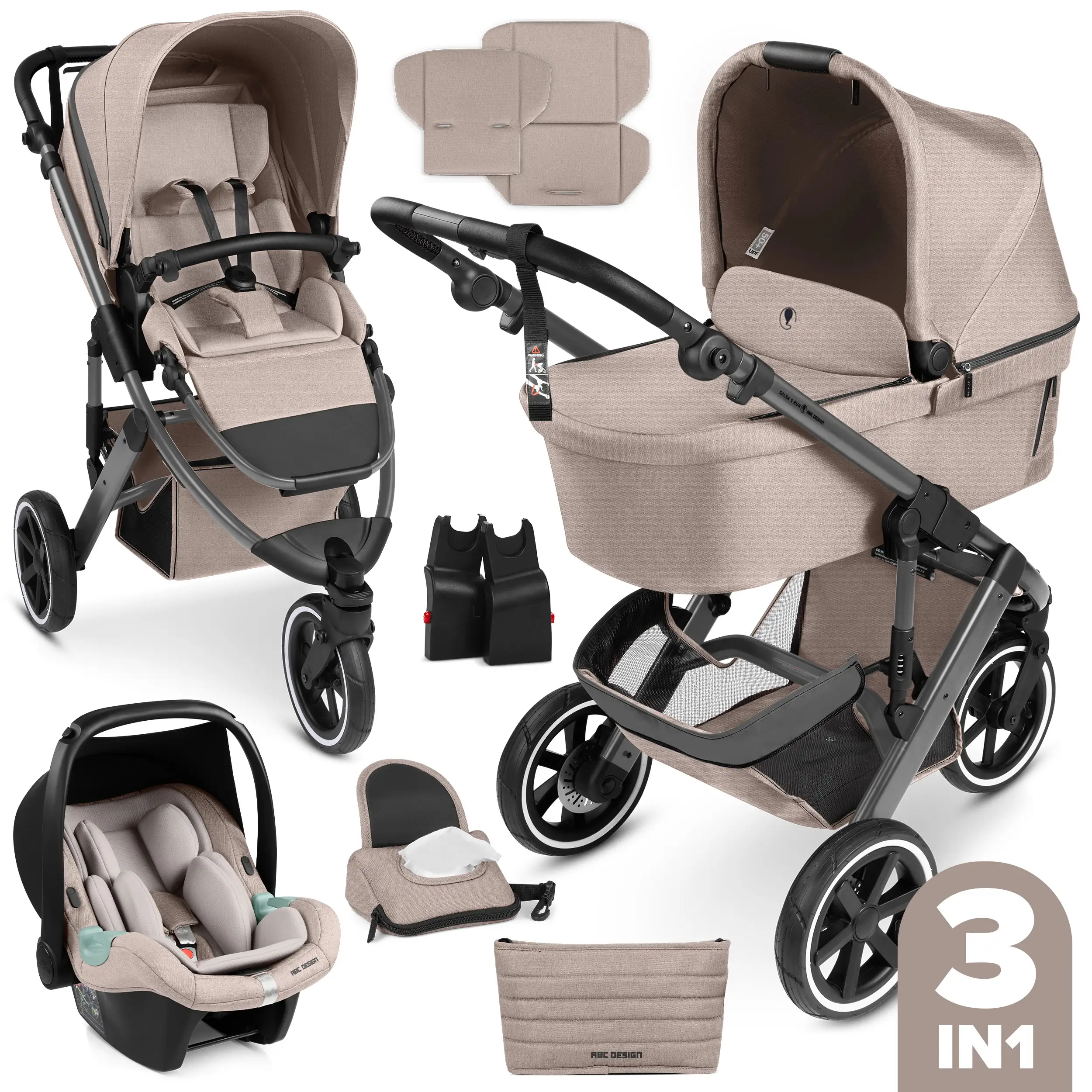 Set cochecito 3en1 Salsa 5 Run incl. Silla de Auto - Camel