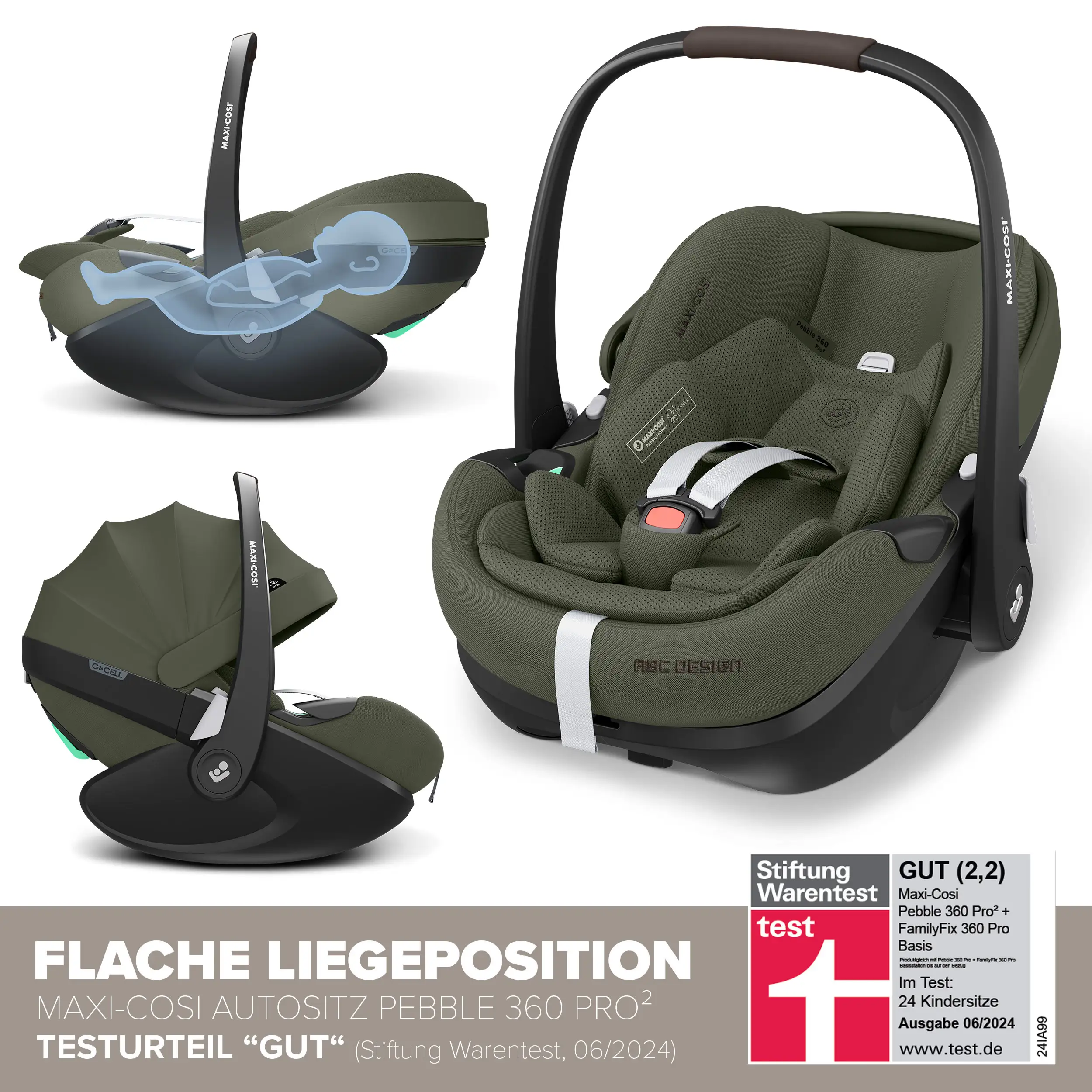 Set de cochecito 3en1 City Life con silla de auto Maxi-Cosi Pebble 360 Pro 2 - Avocado