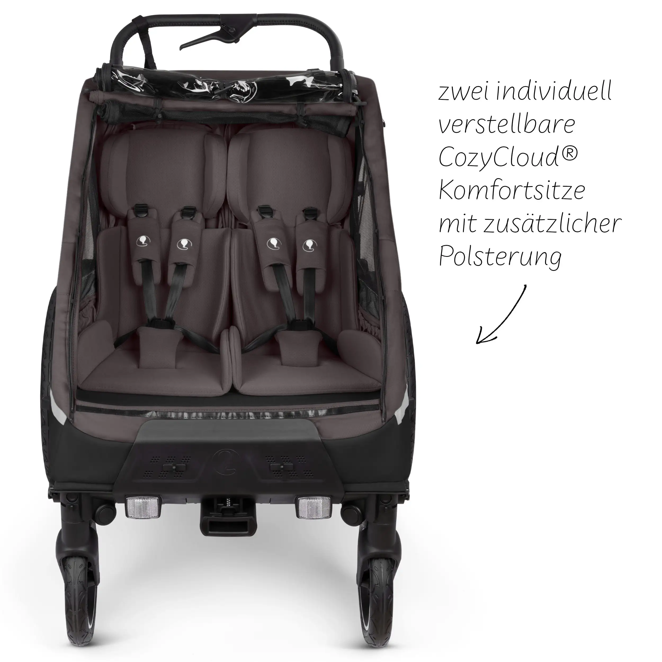 Remolque para bicicleta Tour 2 con 2 cómodos asientos y ruedas neumáticas - Falcon